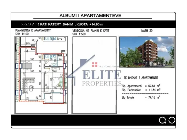 Tirane, shitet apartament 1+1+Ballkon Kati 1, 74 m² 77.889 € 