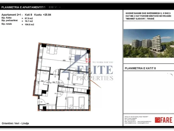 Tirane, shitet apartament 2+1+Ballkon Kati 8, 104 m² 120.290 € 