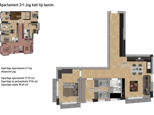 Tirane, shes apartament 2+1+Aneks+Ballkon Kati 3, 96 m² 239.300 € 