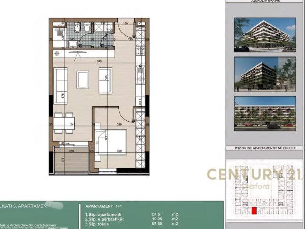 Tirane, shes apartament 1+1 Kati 3, 67 m² 51.000 € (KAMEZ)