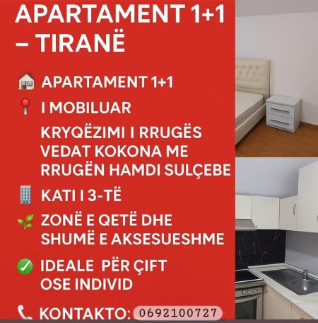 Tirane, jap me qera apartament 1+1 Kati 3, 32.000 €
