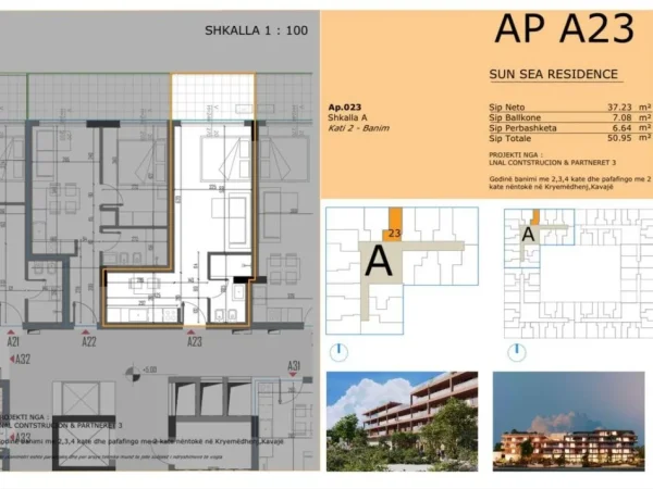 Golem, shitet garsonier 1+1 Kati 2, 51 m² 58.592 € 