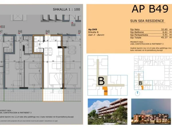 Golem, shitet garsonier 1+1+Ballkon Kati 3, 45 m² 52.175 € 