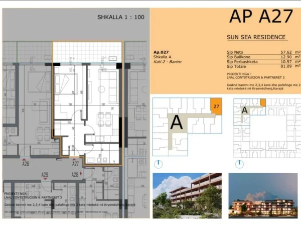 Golem, shitet apartament 1+1+Ballkon Kati 2, 81 m² 93.253 € 