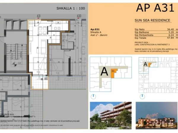 Golem, shitet garsonier 1+1+Ballkon Kati 2, 48 m² 55.016 € 
