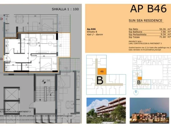 Golem, shitet apartament 1+1+Ballkon Kati 2, 72 m² 82.340 € 