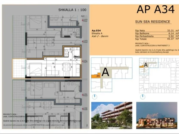 Golem, shitet garsonier 1+1+Ballkon Kati 2, 45 m² 52.175 € 