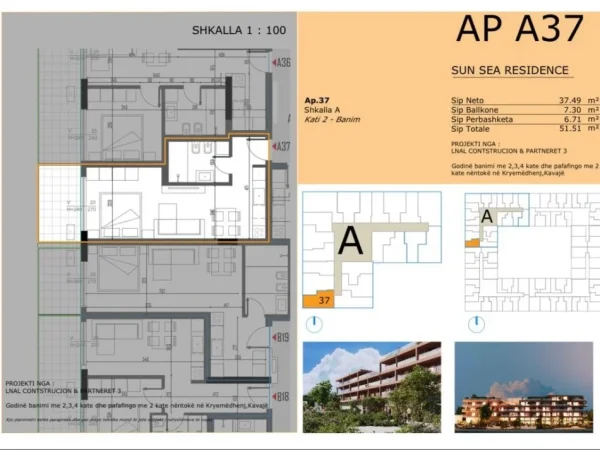Golem, shitet garsonier 1+1+Ballkon Kati 2, 52 m² 59.536 € 