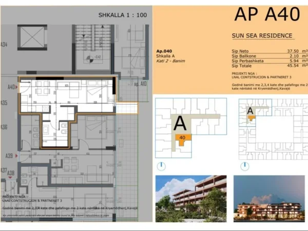 Golem, shitet garsonier 1+1+Ballkon Kati 2, 46 m² 52.371 € 