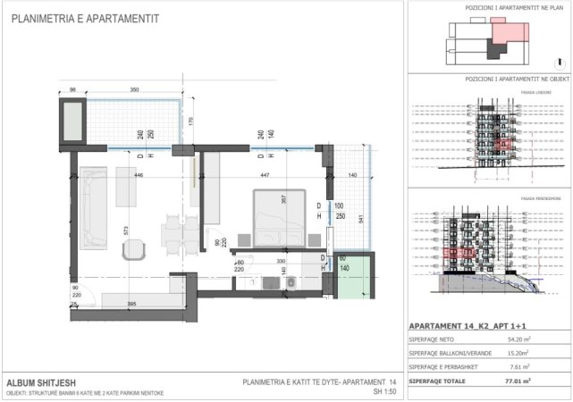 Sarande, shitet apartament 1+1 Kati 2, 77 m² 154.020 € 