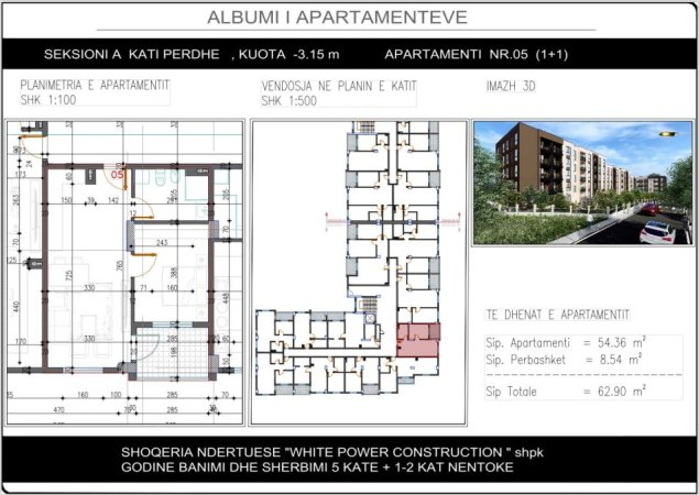 Tirane, shitet apartament 1+1+Ballkon Kati 1, 63 m² 57.800 € (Paskuqan, Shkolla &quot;Lidhja e Prizerenit&quot;)