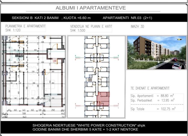 Tirane, shitet apartament 2+1+Ballkon Kati 2, 103 m² 97.600 € (Paskuqan, Shkolla &quot;Lidhja e Prizerenit&quot;)