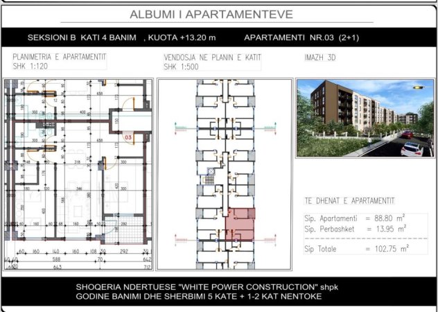 Tirane, shitet apartament 2+1+Ballkon Kati 4, 103 m² 97.600 € (Paskuqan, Shkolla &quot;Lidhja e Prizerenit&quot;)
