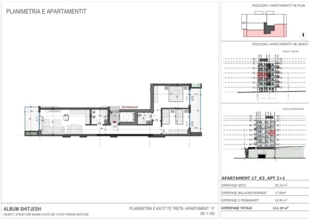Sarande, shitet apartament 2+1 Kati 3, 111 m² 255.740 € 