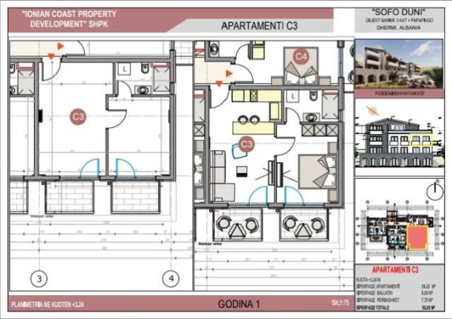 Sarande, shes apartament 1+1+BLK 55 m² 137.500 Euro (Sarande)