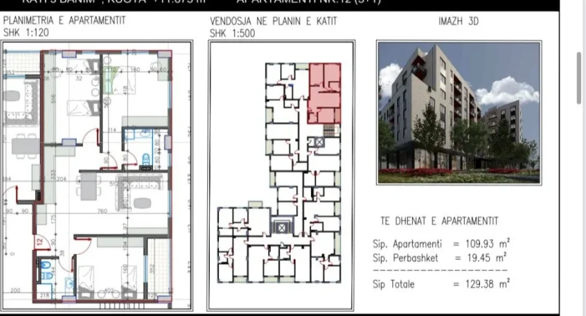 Tirane, shes apartament 3+1+Ballkon Kati 3, 130 m² 161.725 € 