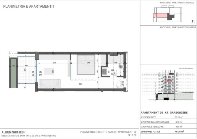 Sarande, shitet garsonier 1+1 Kati 4, 49 m² 123.450 € 