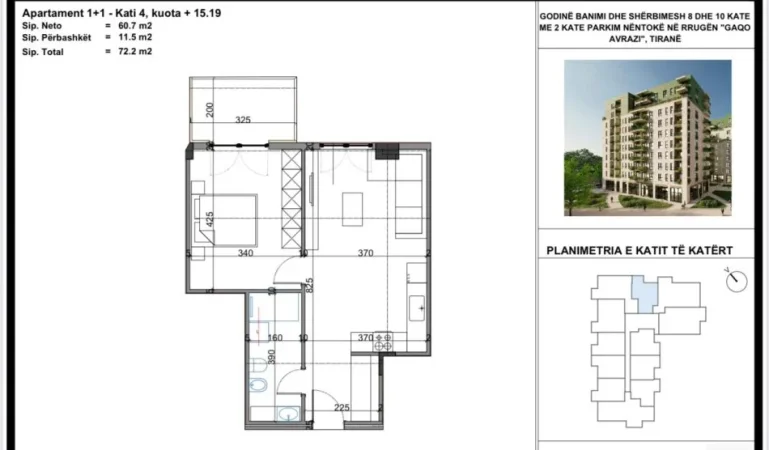 Tirane, shes apartament 1+1+Ballkon Kati 4, 72 m² 120.574 € (Viva Kompleks)