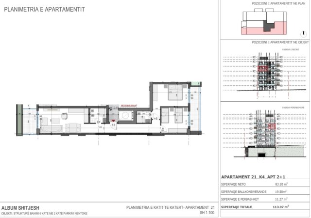 Sarande, shitet apartament 2+1 Kati 4, 114 m² 284.925 € 