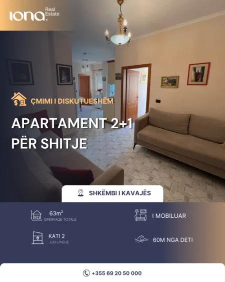 Shkembi Kavajes, shitet apartament 2+1 Kati 2, 63 m² 