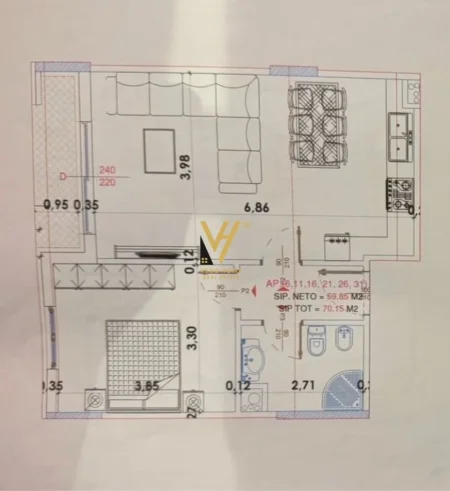 Tirane, shitet apartament 1+1+Ballkon Kati 5, 70 m² 105.000 € (YZBERISHT)