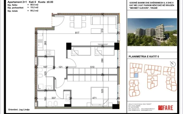 Tirane, shes apartament 2+1+Ballkon Kati 0, 95 m² 109.480 € (Paskuqan Kompleksi Aluna)