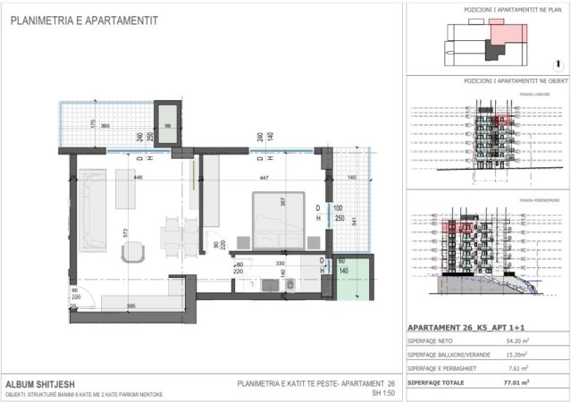 Sarande, shitet apartament 1+1 Kati 5, 77 m² 184.820 € 