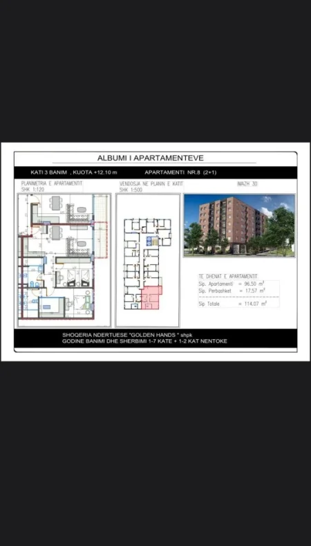 Tirane, shitet apartament 2+1 Kati 3, 114 m² 131.200 € (PASKUQAN)