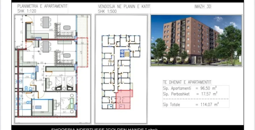 Tirane, shitet apartament 2+1+Ballkon Kati 4, 114 m² 131.905 € (Paskuqan Kompleksi GoldenHands)