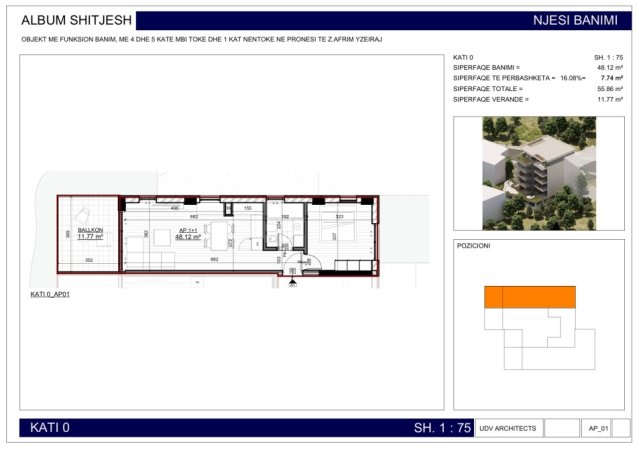 Sarande, shitet apartament 1+1 Kati 0, 56 m² 135.260 € 