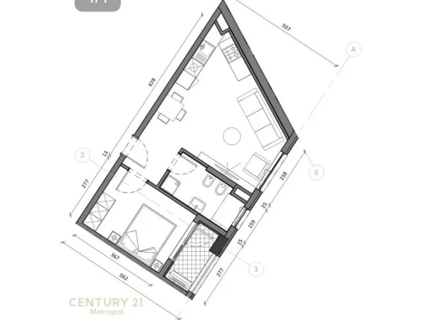 Tirane, shes apartament 1+1 Kati 5, 60 m² 103.000 € (Kaimi)