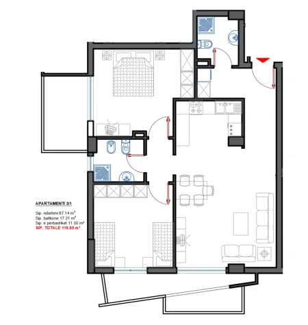 Sarande, shitet apartament 2+1+Ballkon Kati 1, 115 m² 218.500 € (Rruga Skenderbeu)