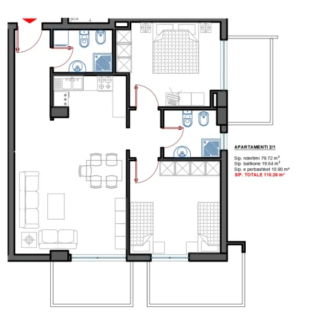 Sarande, shitet apartament 2+1+Ballkon Kati 1, 110 m² 209.000 € (Rruga Skenderbeu)