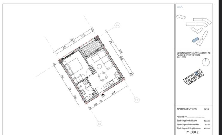 Tirane, shes apartament 1+1+Ballkon Kati 3, 47 m² 71.000 € (rruga dalip topi fresk)