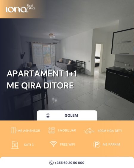Golem, jepet me qera ditore apartamenti 1+1 Kati 3,
