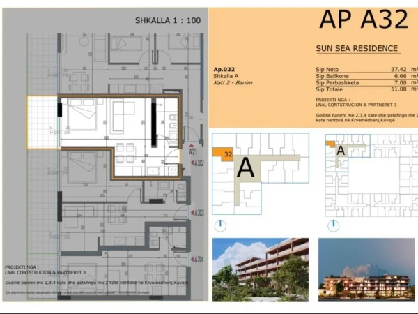 Golem, shitet apartament 1+1 Kati 2, 51 m² 61.296 € 