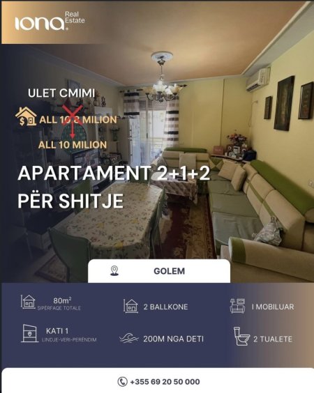 Golem, shitet apartament 2+1+Ballkon Kati 1, 80 m² 100.000 € 