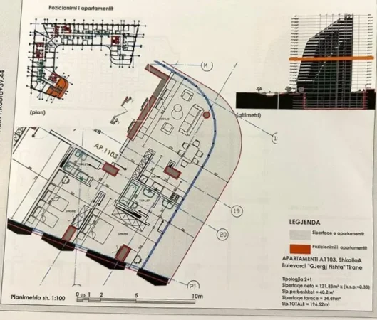 Tirane, shes apartament 2+1+Aneks+Ballkon Kati 11, 717.100 € (Ekspozita Building)
