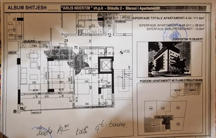 Tirane, shes apartament 2+1+Aneks+Ballkon Kati 4, 100 m² (Ruga Lazar Filipi)