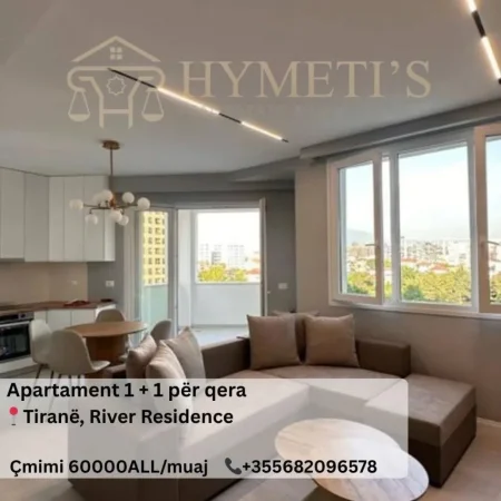 Tirane, jepet me qera apartament 1+1 Kati 3, 75 m² 615 € (21 Dhjetori, River Residence)
