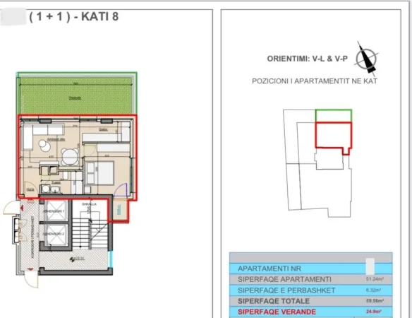 Tirane, shitet garsonier Kati 7, 84 m² 108.015 € (‘Rruga Beniamin Kruta' Laprake)