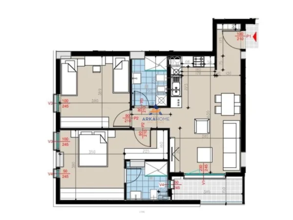 Tirane, shitet apartament 2+1+Ballkon Kati 2, 97 m² 390.920 € (RRUGA E KOSOVAREVE)