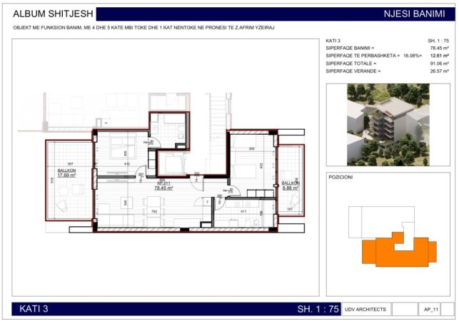 Sarande, shitet apartament 2+1 Kati 3, 91 m² 294.075 € (3rd Km Sarande - Butrint, Sarandë 9701, Albania)