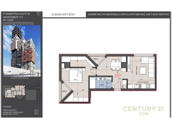 Tirane, shitet apartament 1+1 Kati 21, 93 m² 241.800 € 