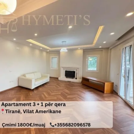 Tirane, jepet me qera apartament 3+1 Kati 4, 200 m² 1.800 € (Vilat Amerikane)