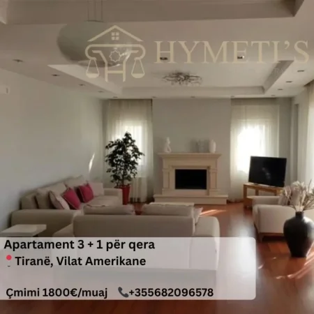 Tirane, jepet me qera apartament 3+1 Kati 2, 200 m² 1.800 € (Vilat Amerikane)