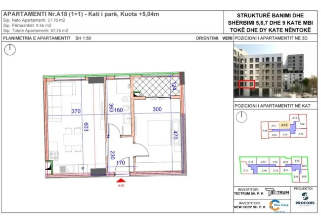 Tirane, jepet me qera zyre Kati 1, 68 m² (rruga burgut)