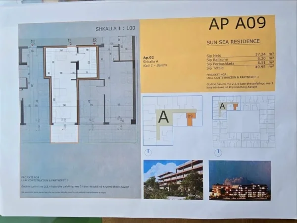 Golem, shitet garsonier 1+1+Ballkon Kati 1, 50 m² 57.400 € 