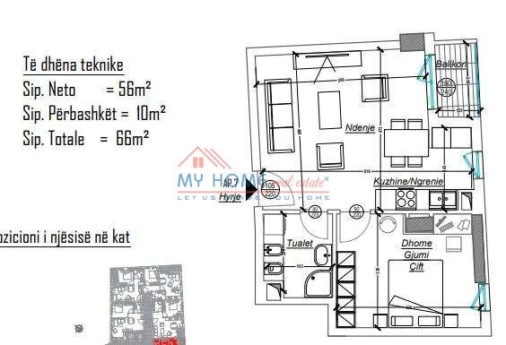 Tirane, shitet apartament 1+1+Ballkon Kati 2, 66 m² 99.000 € (Ali Demi)