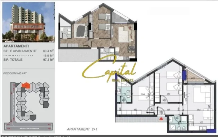 Tirane, shitet apartament 2+1+Ballkon Kati 4, 97 m² 155.000 € (ZOGU I ZI)